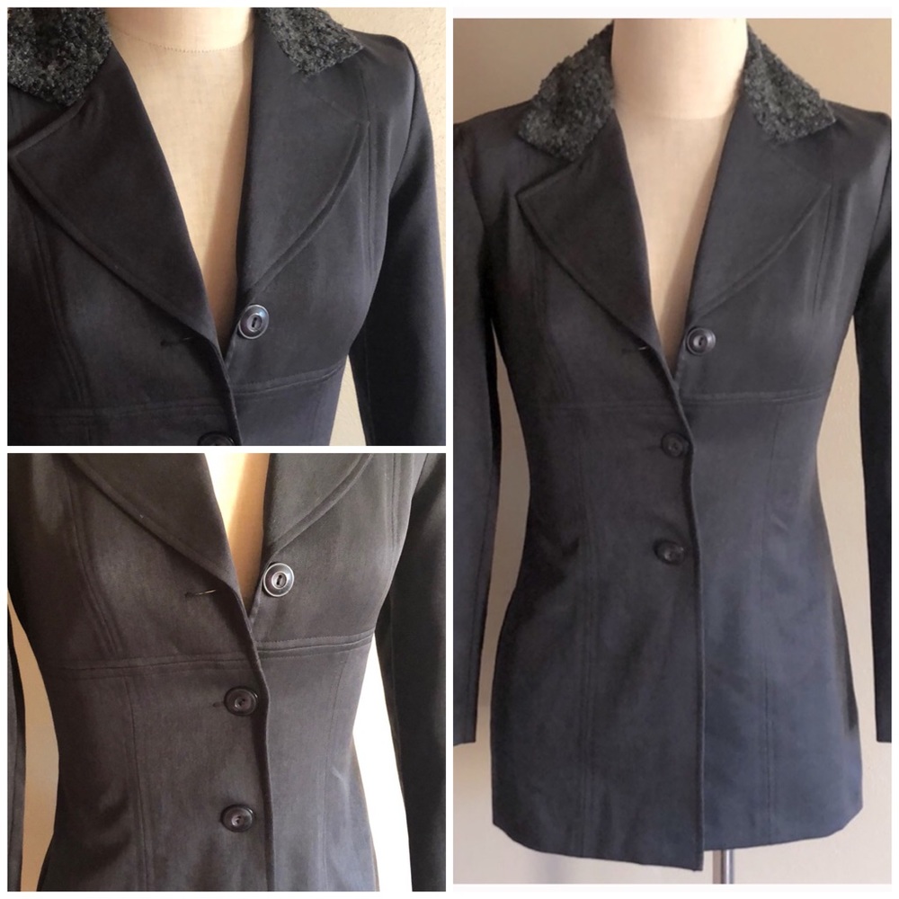 Grey Wool Collar Fitted Blazer (7/8)